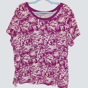 Roaman's Floral Henley Tee in Purple & White Size 1X (22-24)